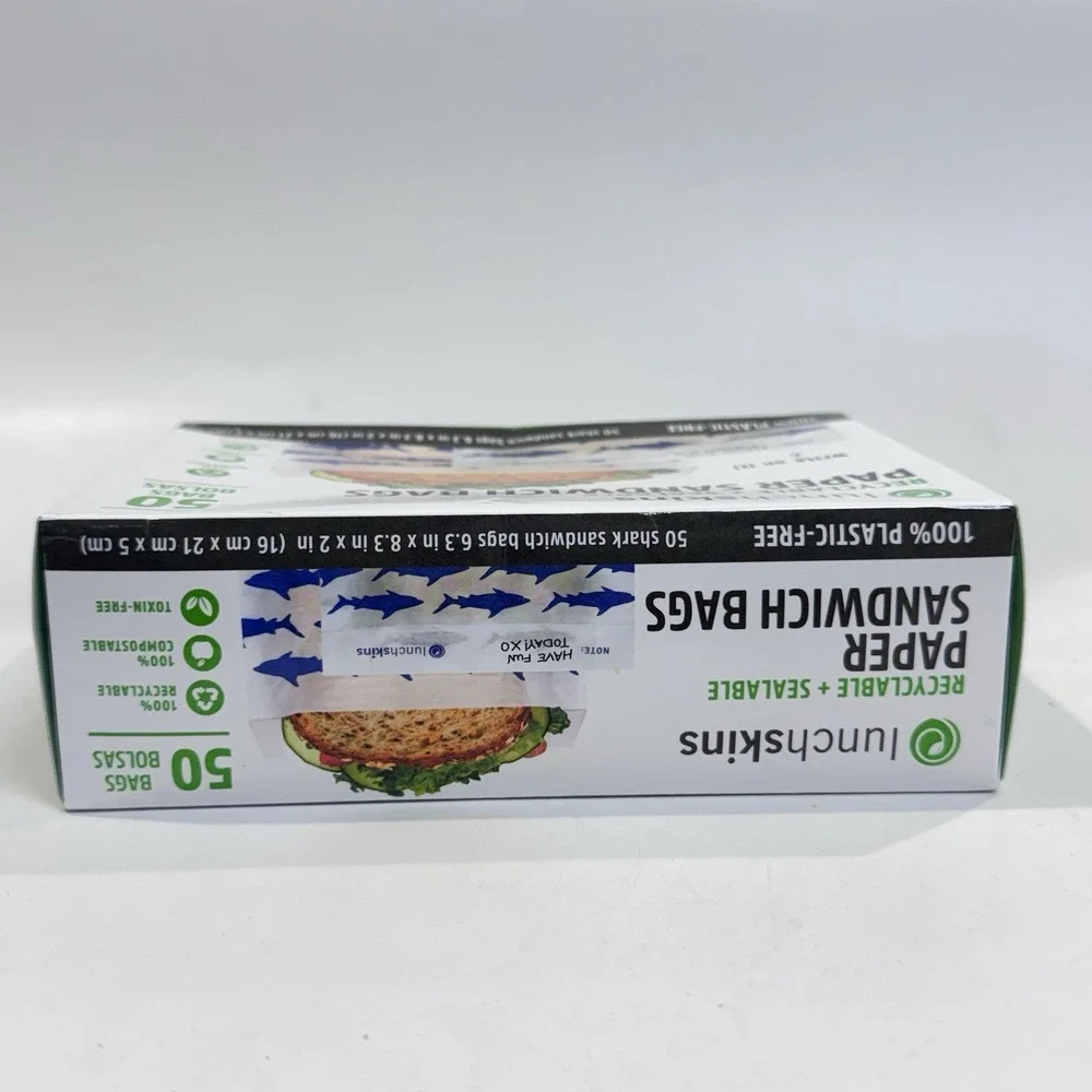 Lunchskins Recyclable + Sealable Shark Pattern Paper Sandwich Bags 50ct New 2016